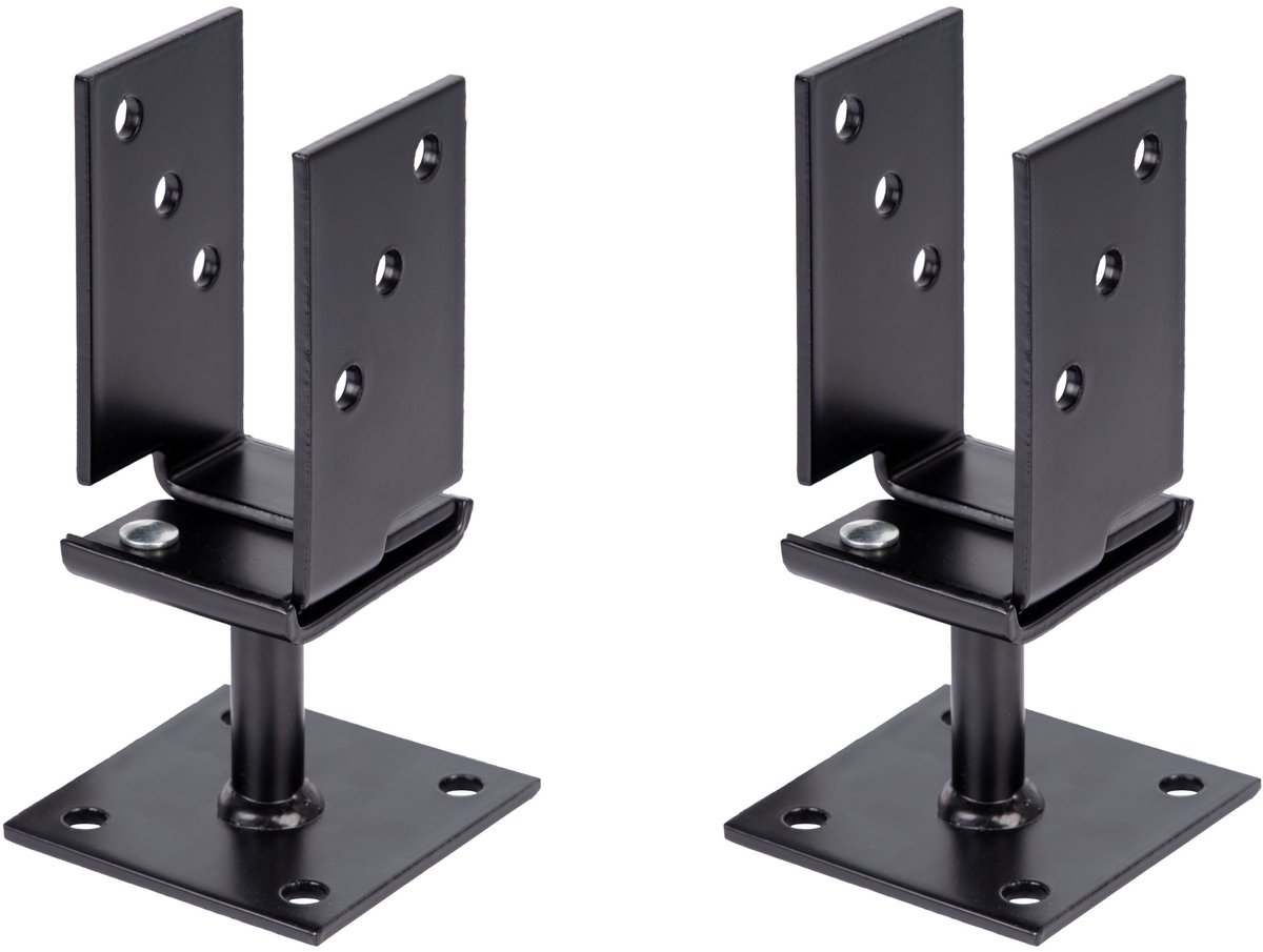 Alberts 2 x U-paaldrager, Breite 71 - 131 mm, hoogte 110 mm, verzinkt, zwart kunststofgecoat, voor opschroeven