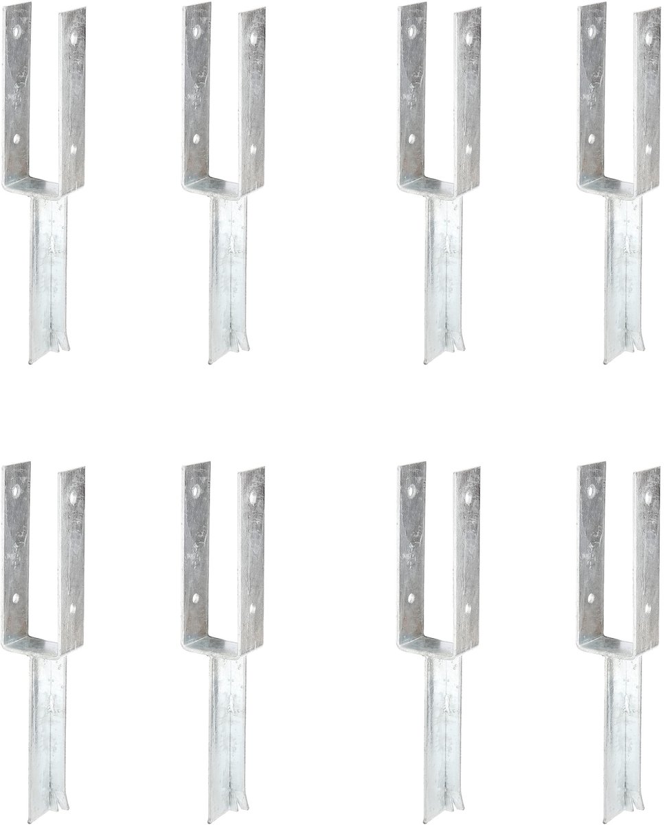 Alberts 8 x U-paaldrager mit betonanker aus T-Eisen, 71x200 mm, thermisch verzinkt, voor inbetonneren, betonanker 200 mm