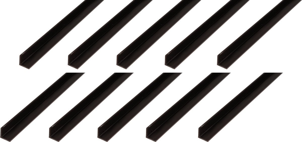 Alberts 10 x hoekprofiel, PVC, zwart, 20 x 20 x 1,5 mm, lengte 2 m