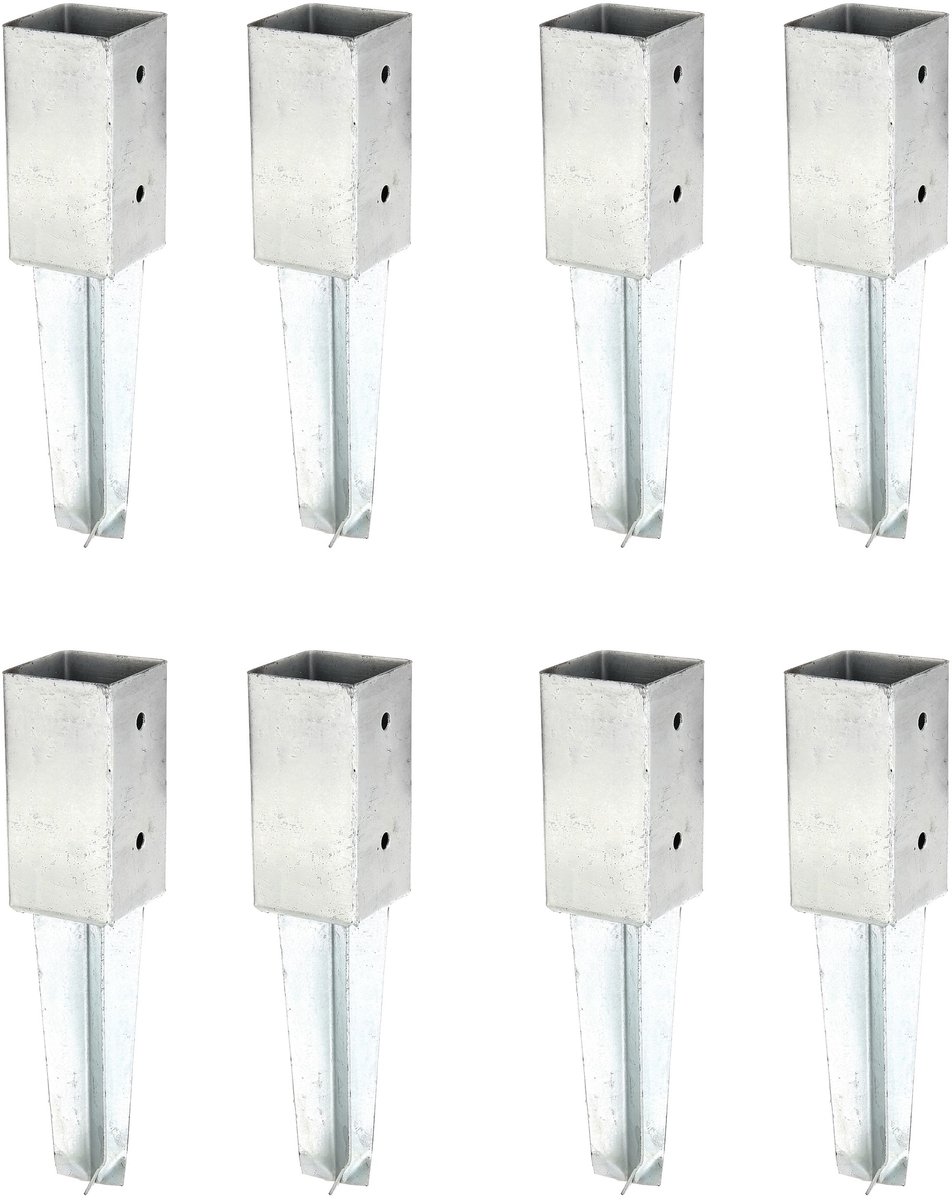 Alberts 8 x Bodenhülse voor vierkante houten palen, 71x71 mm, thermisch verzinkt, voor inbetonneren, lengte 350 mm