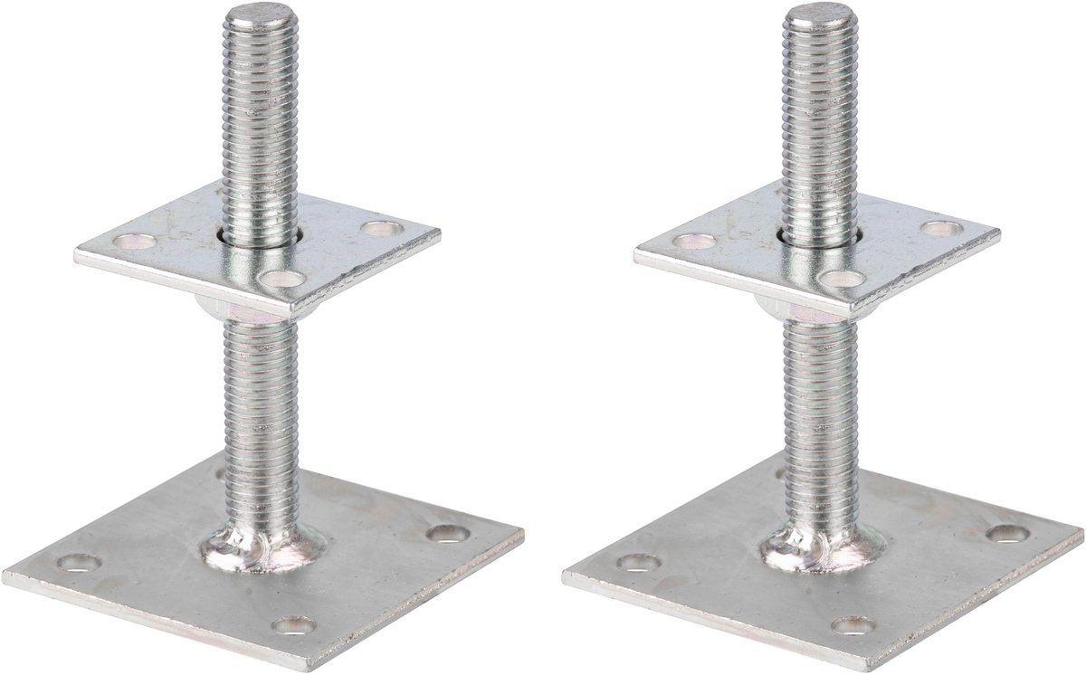 Alberts 2 x I-paaldrager, in hoogte verstelbaar 30 - 150 mm, plaat 70 x 70 mm, elektrolytisch verzinkt, dickschichtpassiviert, voor opschroeven