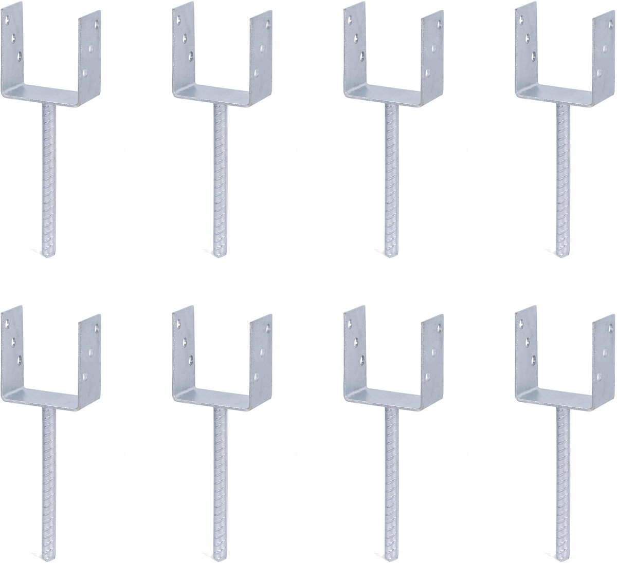 Alberts 8 x U-paaldrager mit Riffelstahl-betonanker, 101x104 mm, betonanker 200 mm, thermisch verzinkt, voor inbetonneren