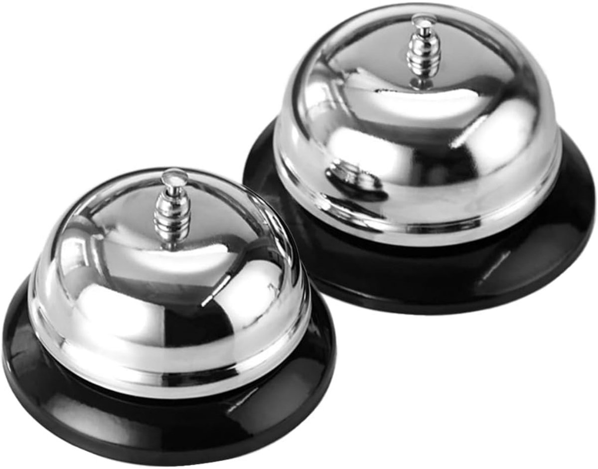 TOVBMUP 2 Stuks Tafelbel - Receptiebel - Scherpe Metaalbel met Heldere Toon, Geschikt voor Restaurants, Hotels, Bars en Thuisgebruik - Metaal - 8,5x5 cm