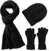 H Muts, sjaal en handschoenen, set voor heren, 3 stuks, met fleece gevoerd, beanie, gebreide muts, lussjaal voor heren, winter, touchscreen-handschoenen, cadeauset voor jongeren en mannen, abrikoos
