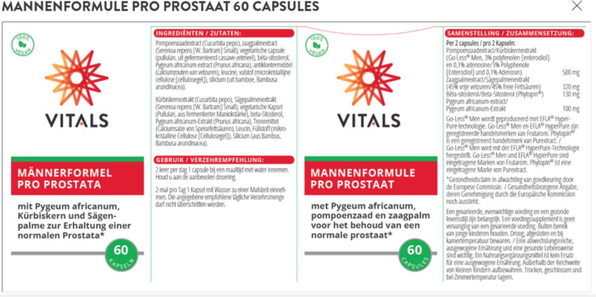 Vitals - Mannenformule Pro Prostaat - 2 x 60 vegacapsules - Voordeelverpakking