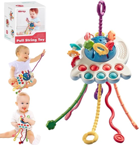 Foto: Sensorisch montessori speelgoed siliconen octopus trekkoord voor baby ouder kind interactief peuterspeelgoed