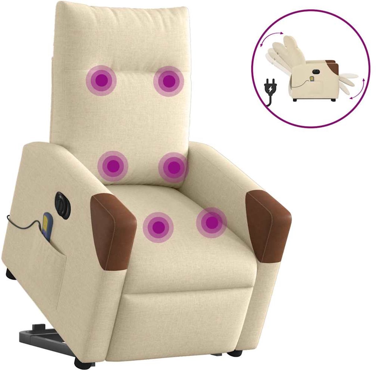 vidaXL Sta-op-massagestoel - elektrisch - verstelbaar - stof - crèmekleurig crème en bruin