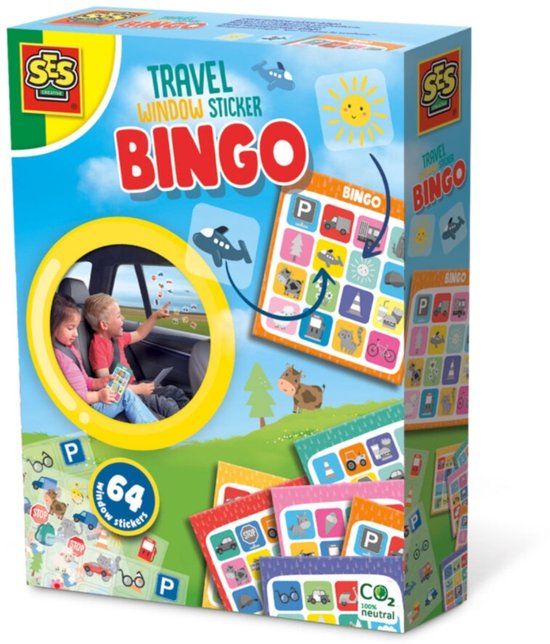 SES - Reisspel - Raamsticker bingo - herbruikbaar - verschillende bingo kaarten - fijne afleiding tijdens een reis - reisspelletje voor kinderen