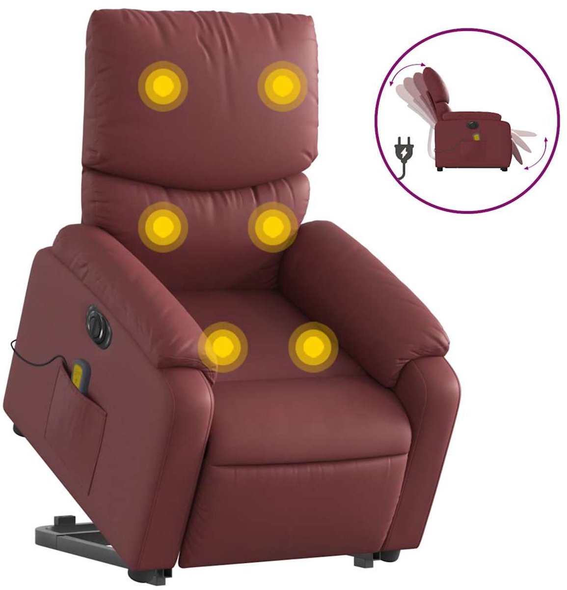 vidaXL Sta-op-massagestoel - elektrisch - kunstleer - wijnrood