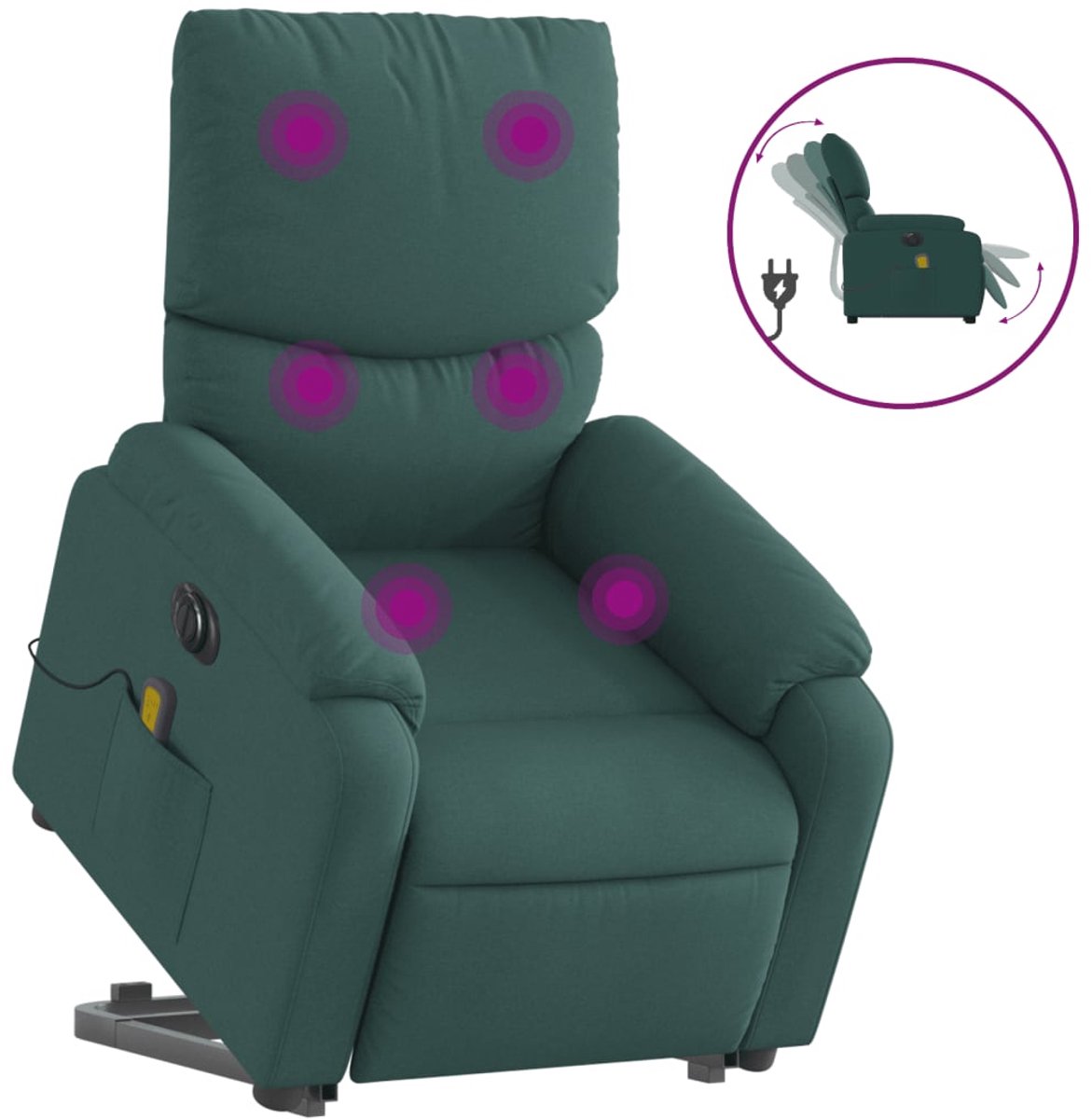 vidaXL Sta-op-massagestoel - elektrisch - verstelbaar - stof - donkergroen