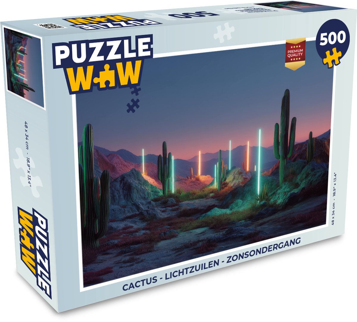 Puzzel Cactus - Lichtzuilen - Zonsondergang - Legpuzzel - Puzzel 500 stukjes
