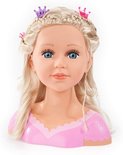 Kaphoofd met blond haar in een opgestoken kapsel met tiara's, gedetailleerde make-up.