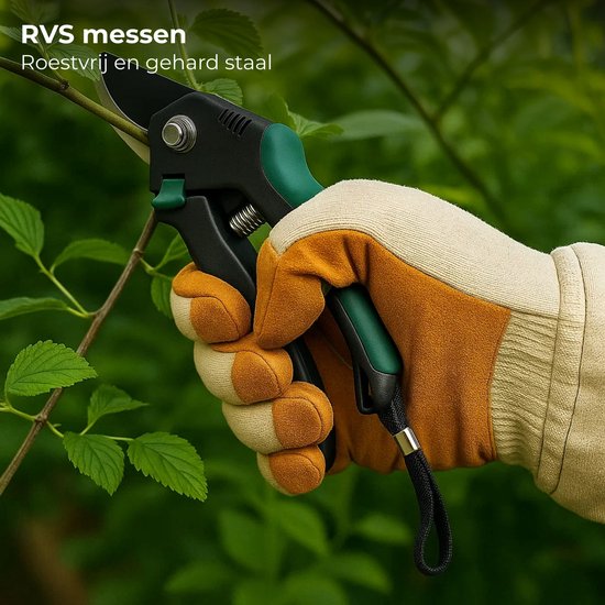 Lomera Set Van 2 - Roestvrij Staal - Antislip Grepen - Veilige Blokkering - Bloemenschaar - Groene Takken - Aambeeld Snoeischaar - Kleinere Takken - Polsband - Tuinschaar - Ergonomisch Ontwerp - Vlijmscherp - Precisiewerk - Tuinieren van Merkloos	 — afbeelding 5