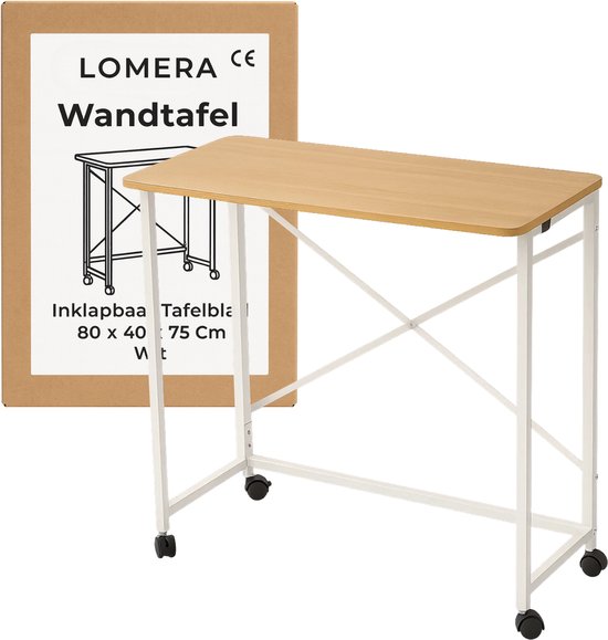 Lomera Inklapbare Wandtafel - Inklapbare Tafel - Draagbare Tafel - Wit Metaal - Met Wielen - Tafelblad Met Afgeronde Hoeken - Multifunctionele Tafel - Bijzettafel - Mobiele Tafel - Haltafel - Laptop Tafel - Vouwtafel van Merkloos — afbeelding 5