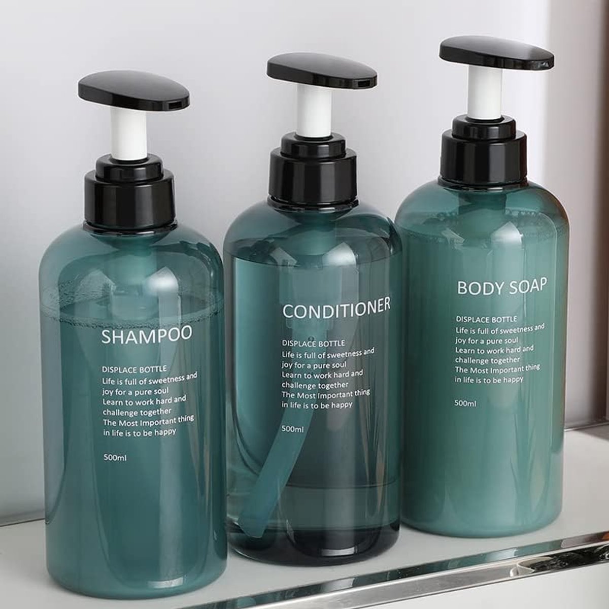 Famanu - 3 stuks Shampoodispenser voor douche, 500 ml, shampoofles om te vullen, pompfles, navulbare kunststof lotiondispenser, zeepdispenserflessen voor badkamer
