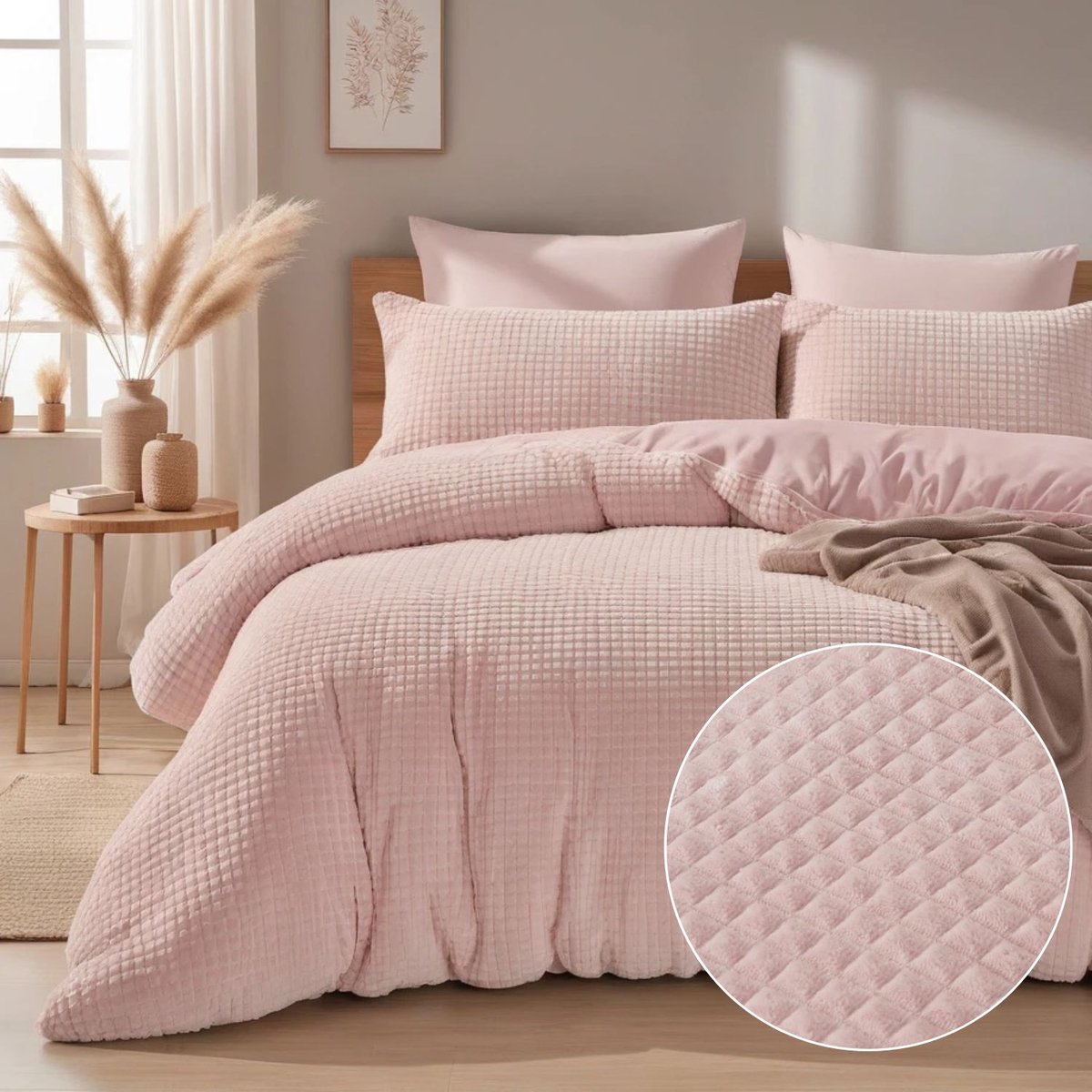 Droomtextiel Teddy Dekbedovertrek Block Roze - 240x200/220 cm - Super Zacht