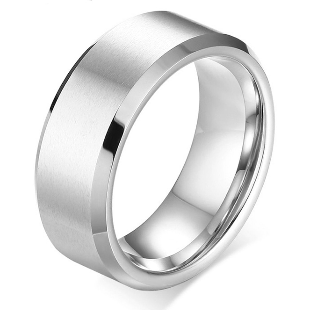 Wolfraam herenring 8mm Zilverkleurig-20mm