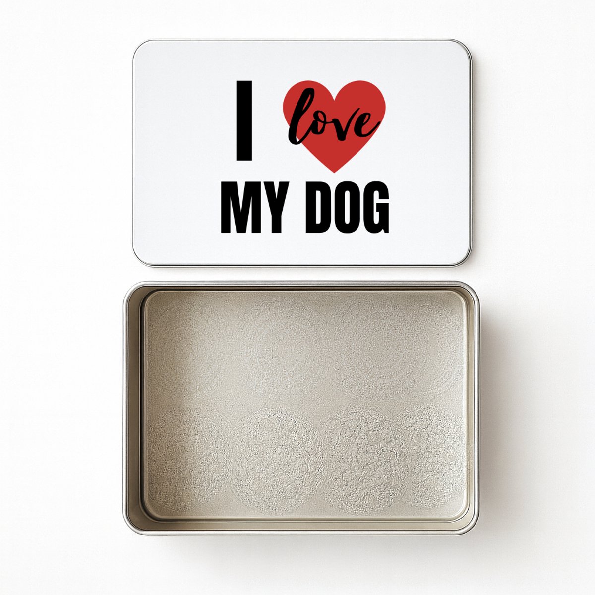 Hacebo® - I love my dog koektrommel rechthoekig - Honden - honden liefhebbers - koekblik – koektrommels – bewaarblik - snoeptrommel - verjaardagscadeau - kado - gift - geschenk - koek trommel - 20 x 13 CM