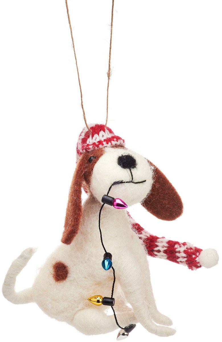 Sass & Belle Hond met lampjes vilten kersthanger - Sass & Belle multi