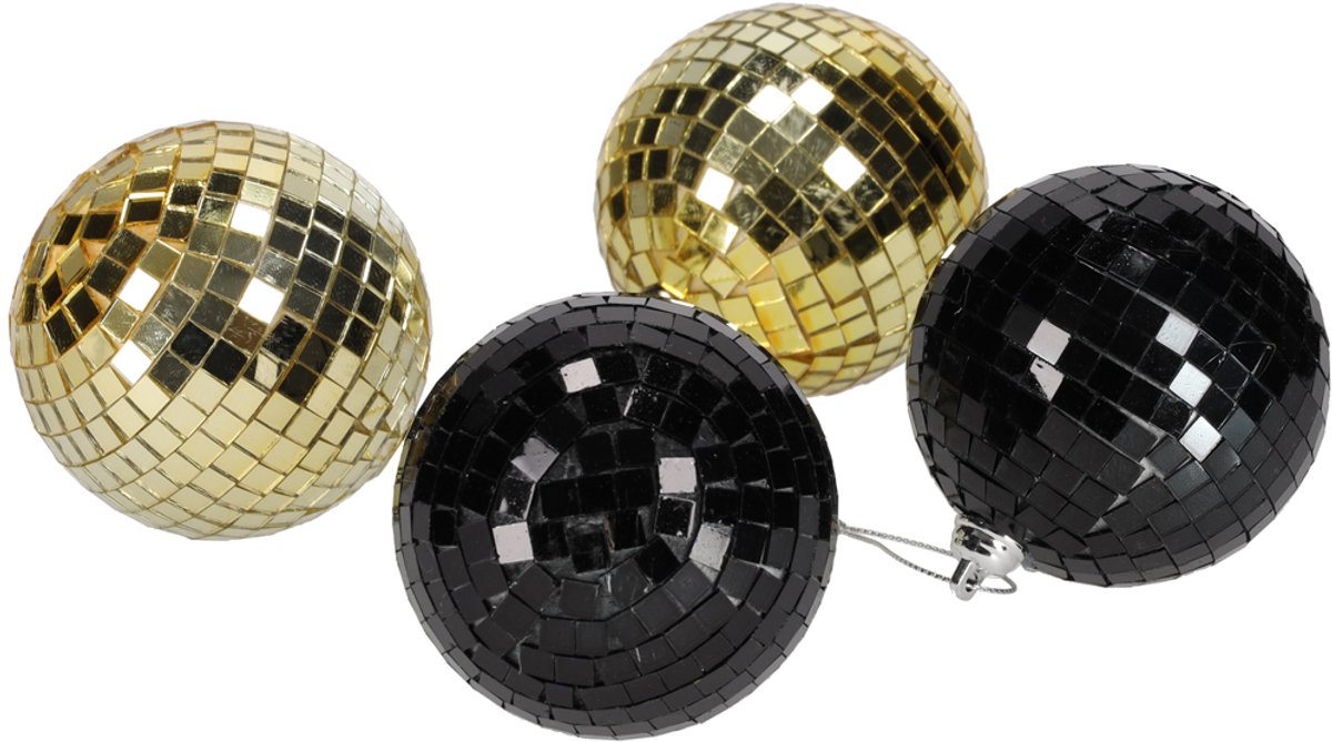 Goud en zwarte disco kerstballen (set 4) - Jens Living