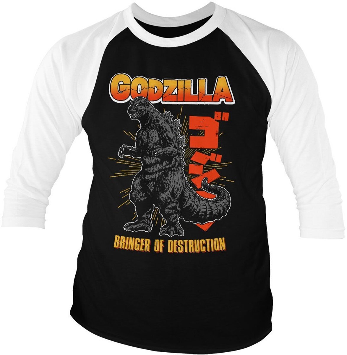 Godzilla - Bringer Of Destruction Baseball 3/4 Sleeve Tee Longsleeves White/Black-2XL