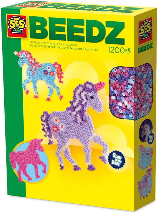 Foto: Ses creative beedz unicorn glow in the dark 1200 strijkkralen met grondplaten en strijkvellen vanaf 5 jaar