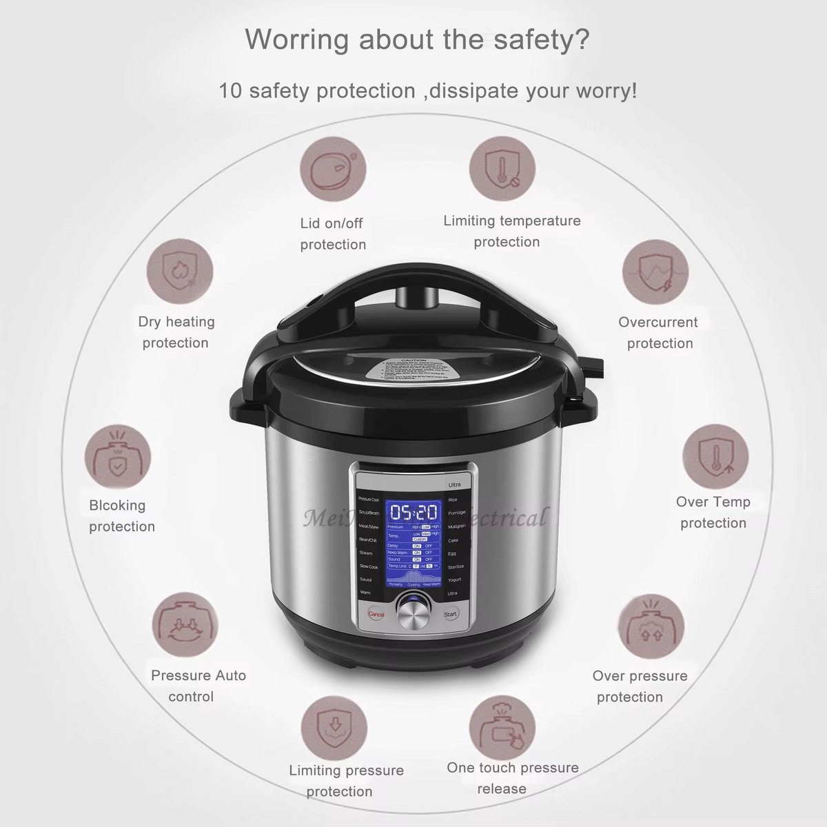 Afbeelding 2 van Elektrische Snelkookpan 10-in-1 – 6L – 1000W – RVS – Touchscreen – LED Display – Instelbare Druk – Anti-aanbaklaag – 8-Voudige Beveiliging