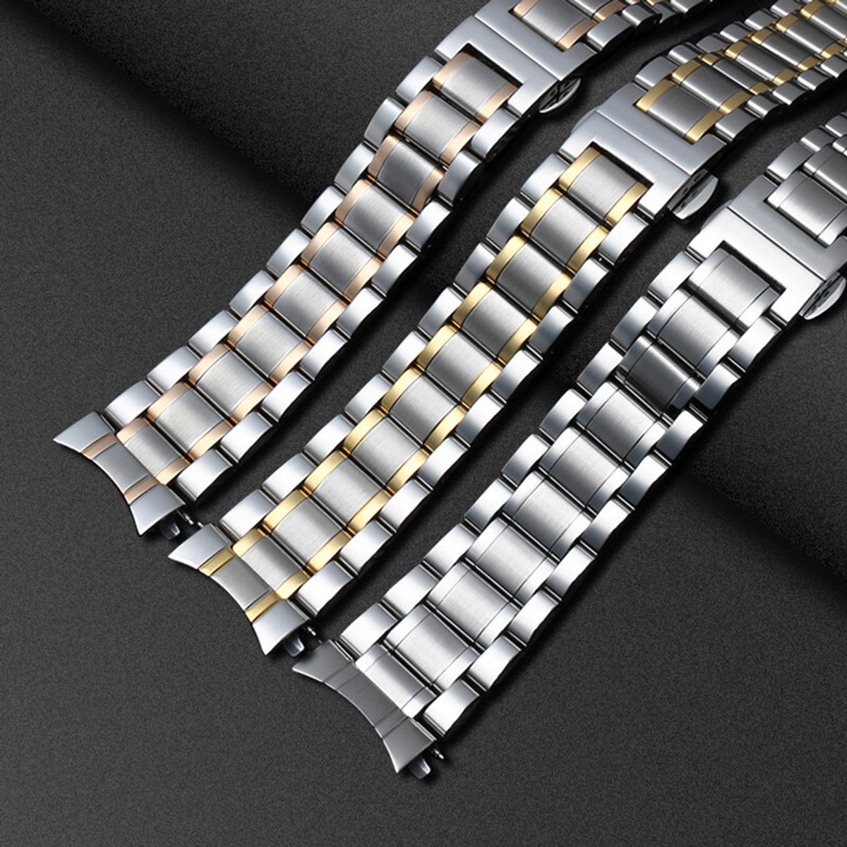 24 mm metalen band roestvrijstalen band met vlindersluiting - zilver [met boogvormige opening]