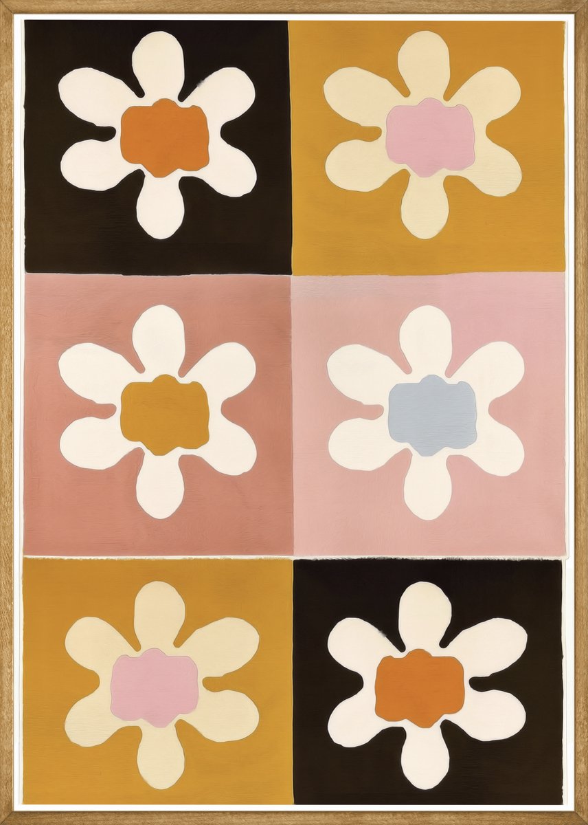 Bloemen in Retrokleuren Poster - 50x70 cm