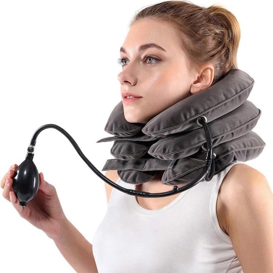 Appareil de traction cervicale pour un soulagement instantané des douleurs cervicales – Étireur de cou gonflable et réglable – Appareil de traction cervicale à domicile avec entraîneur de décompression du cou