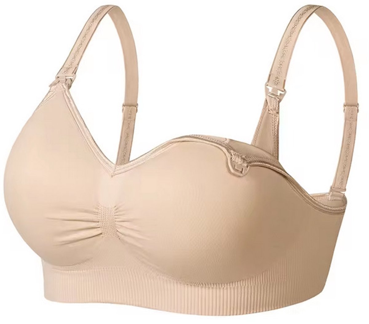 Mylinsé Voedingsbeha - Voedingsbh zonder Beugel - Borstvoedingsbh met uitneembare pads - Beha - Verstelbare schouderbandjes - Beige - Maat S/M (Cupmaat: 70A 75A 70B 75B 80A)