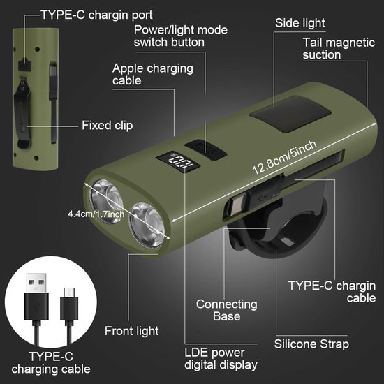 Fietskoplamp, superheldere fietslamp met 6 standen, LED-zaklamp, oplaadbare fietslamp, waterdichte fietskoplamp Geschikt Geschikt voor racen, MTB, fietsen, vissen, nachtwerk — afbeelding 2