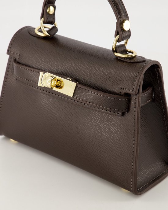 Sac à main Hidzo - Grace - Palmellato - Marron foncé - Cuir véritable - Couleur or