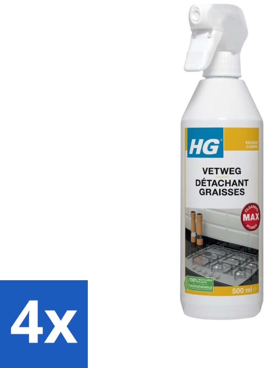 4 x HG Vetweg 500 ml - Keukenreiniger - Vetverwijderaar - Vetvlekken - Roestvrijstaal Reiniger - Gegalvaniseerd Staal Reiniger