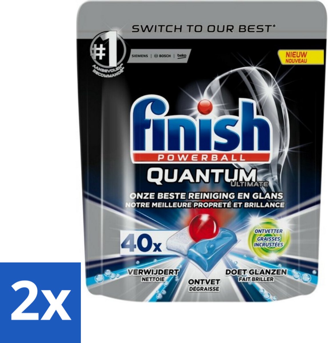 2 x Finish – Vaatwastabletten – Quantum Ultimate Ontvetter – 40 Capsules - Vaatwastabletten - Vaatwassertabletten - Ontvetter - Glans - Reiniging