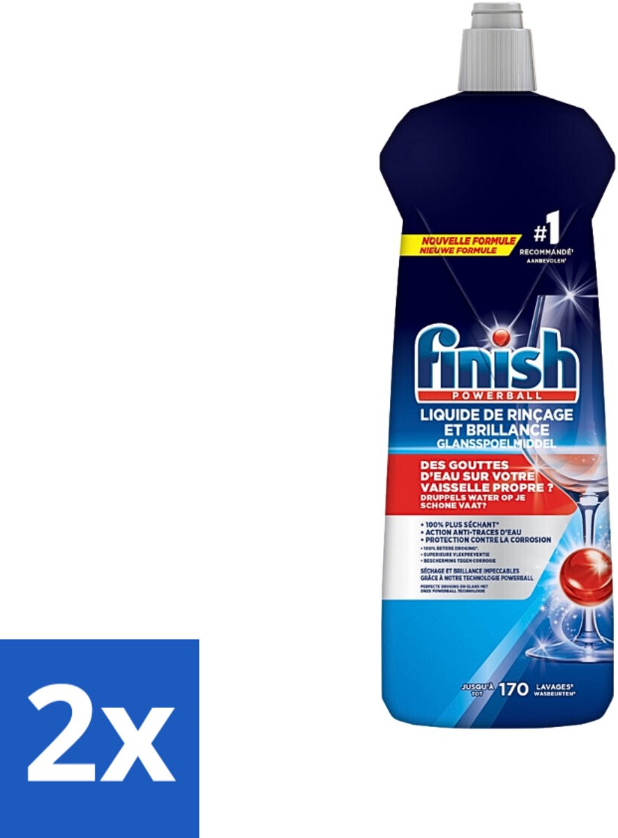 2 x Finish – Glansspoelmiddel – Citroen – 800 ml - Glansmiddel - Vaatwasser - Citroen - Glanzende Vaat - Droogt Snel