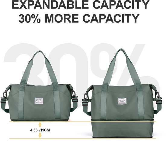 Sac de voyage Femme Sac de sport 40x20x25 Ryanair Sac Bagage à main Sac week-end Sac de natation étanche Sac de voyage Sac polochon Sac de fitness Sac d'entraînement femme pour voyager salle de sport,A1-vert