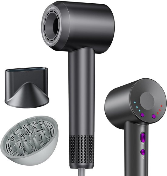 Fohn met Diffuser - Haardroger Krullen - Haarfohn - Fohnborstel - Zwart