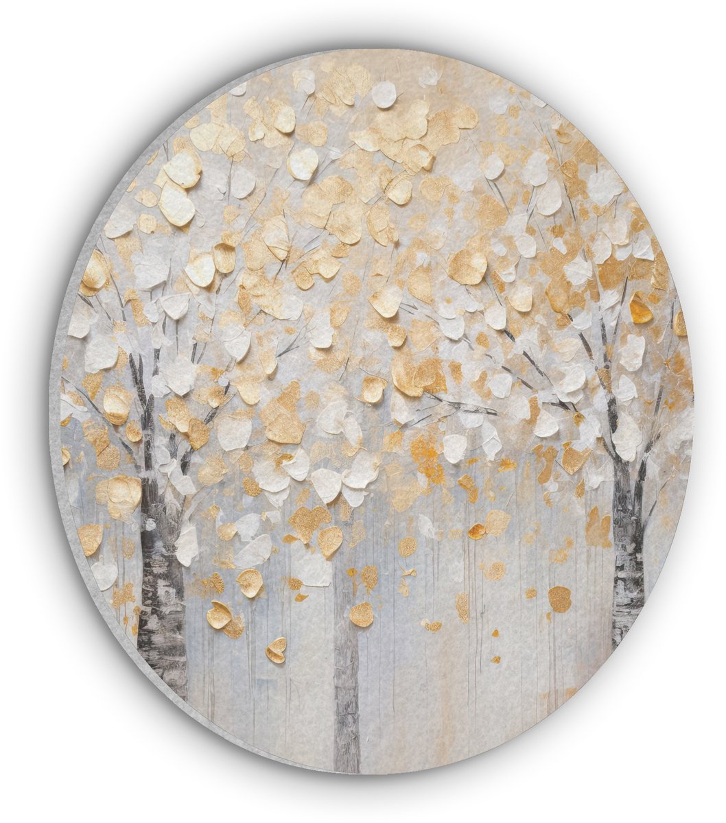 Akoestisch wandpaneel rond 70x70 cm - Vilt schilderij Bomen - Aquarel - Kunst - Natuur - Ronde akoestische panelen - Geluidsdempende wanddecoratie - Geluidsisolatie wandcirkel - Muurdecoratie geluidspanelen