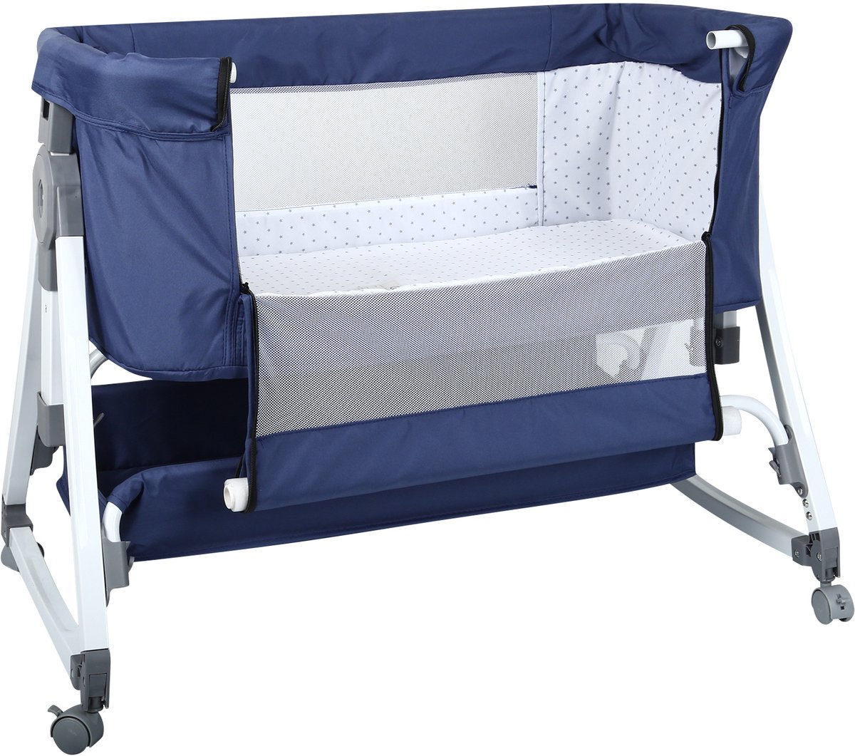 PIPIPOXER Babywieg vrijstaand babybedje - met matras, in hoogte verstelbaar, opvouwbaar,Blauw