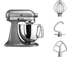 KitchenAid Artisan 5KSM125ECU - Keukenmachine - 4,8L - Contour zilver - 3 menghaken
