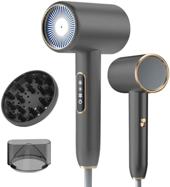 Fohn - Professionele Ionische Haardroger - 2400W met LCD-Display, 3 Temperatuurstanden, 2 Snelheden, Diffuser en Stylingmondstuk - Grijs