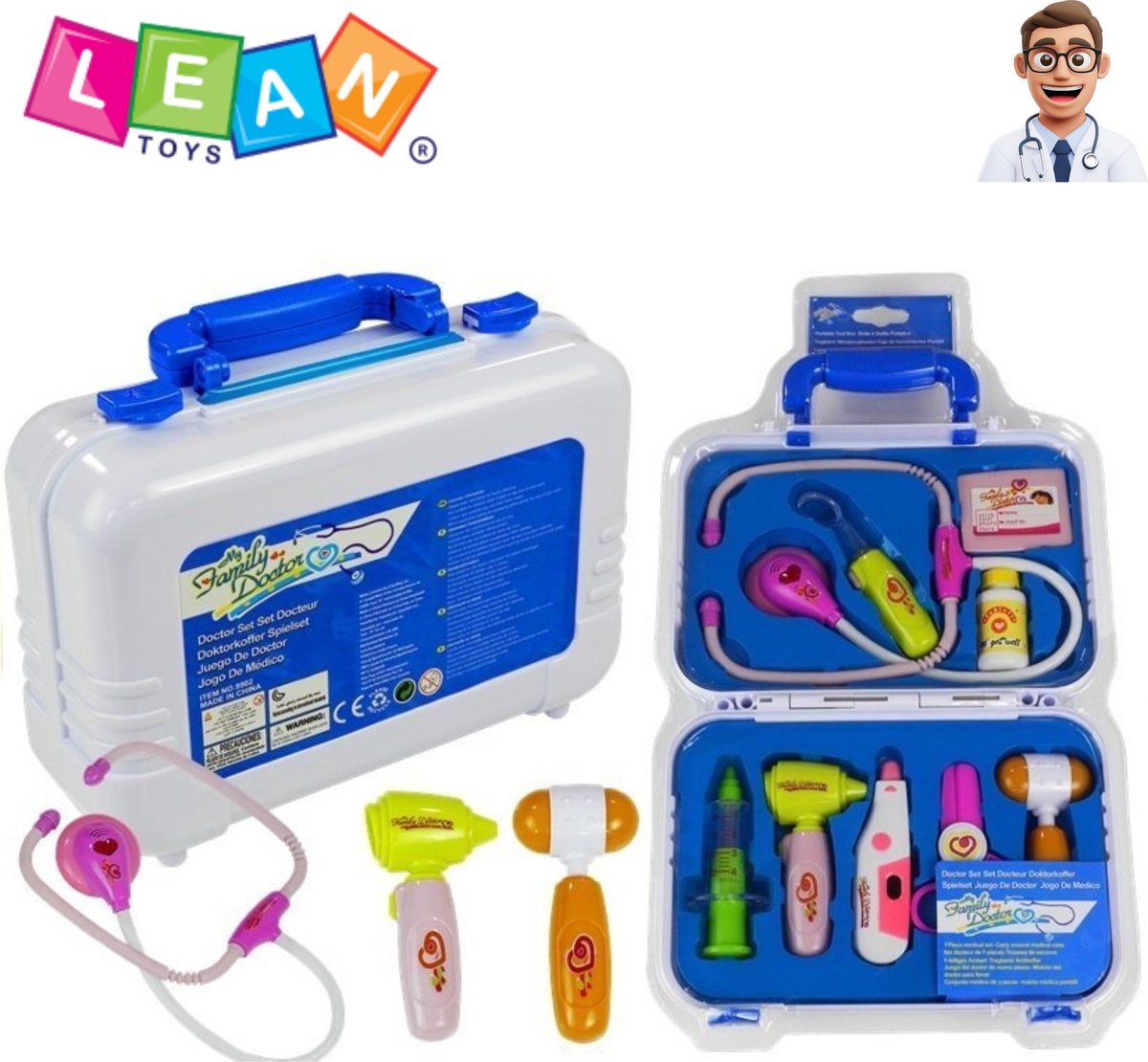 LEAN Toys Kinderdokter Speelset in Koffer – Met Thermometer, Stethoscoop, Spuit en Medische Accessoires – Speelgoeddokterset - Dokterset speelgoed - Educatief Rollenspel voor Kinderen + Gratis E-Book