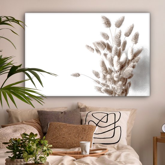 Tableau sur toile Plantes - Plumes - Wit - 120x80 cm - Décoration murale