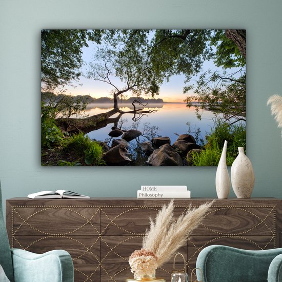 Peinture sur toile - Water - Vue à travers - Arbres - Paysage - Photo sur toile - Toile nature - Décoration murale - 120x80 cm - Canvasdoek