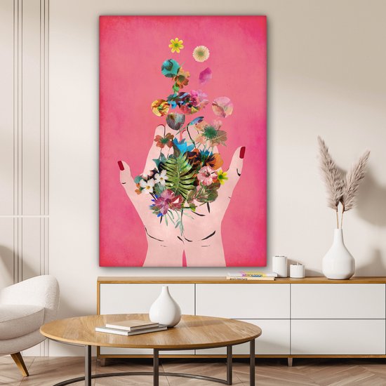 Toile Peinture Fleurs - Abstrait - Rose - Art - 80x120 cm - Décoration murale