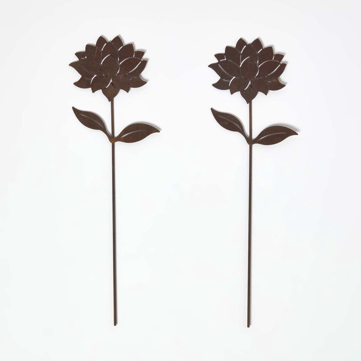 Homescapes Tuinpaal Roest – Dahlia Tuindecoratie Set van 2