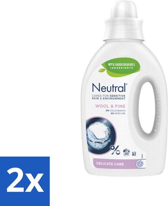 2 x Neutral Vloeibaar Wasmiddel Wol & Fijn 20 Wasbeurten 1 liter - Wasmiddel - Wolwasmiddel - Parfumvrij - Hypoallergeen - Biologisch Afbreekbaar