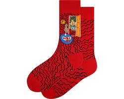 Kunst sokken - Rood interieur, Stilleven: Henri Matisse - Sokken Dames 36 40 - Biologisch Katoenen Sokken - funny socks happy - Vrolijke Sokken - Grappige Sokken - Sokken Cadeau