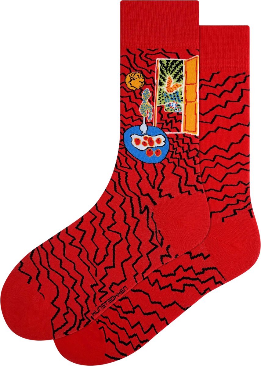 Kunst sokken - Rood interieur, Stilleven: Henri Matisse - Sokken Dames 36 40 - Biologisch Katoenen Sokken - funny socks happy - Vrolijke Sokken - Grappige Sokken - Sokken Cadeau